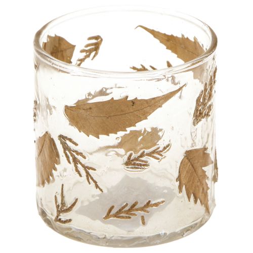 Floristik24 Lantern glass with golden leaves Ø7,5cm H8,5cm 2pcs
