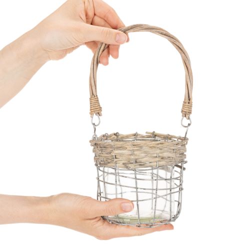 Lantern hanging decoration metal glass willow Ø13cm H12cm 2pcs | Floristik24.ie