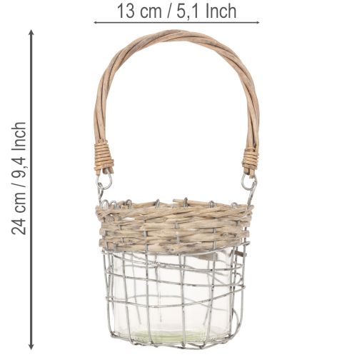 Lantern hanging decoration metal glass willow Ø13cm H12cm 2pcs | Floristik24.ie
