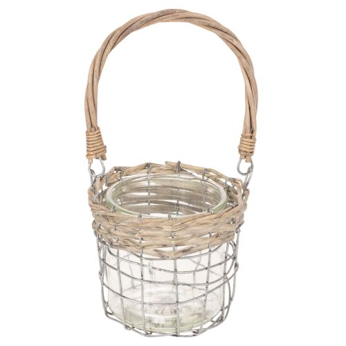 Lantern hanging decoration metal glass willow Ø13cm H12cm 2pcs | Floristik24.ie