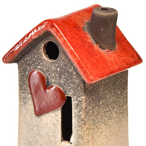 Product Ceramic house lantern with red roof and heart window – 17.5 cm 2 pcs