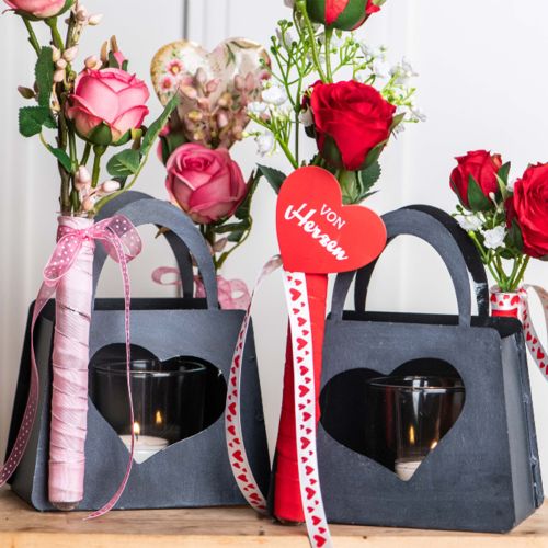Floristik24 Lantern Metal Decoration Bag with Heart Anthracite H18cm 2pcs