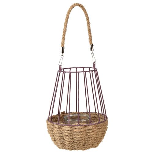 Product Lantern with handle and glass purple natural Ø18cm H22cm