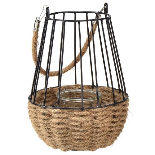 Lantern with handle and glass black natural Ø18cm H22cm