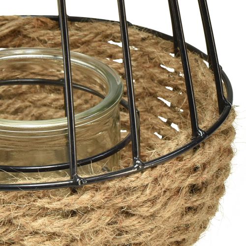 Product Lantern with handle and glass black natural Ø18cm H22cm