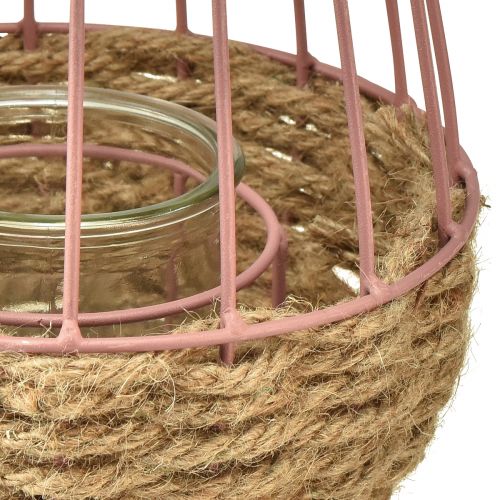 Product Lantern with handle and candle glass pink natural Ø18cm H22cm