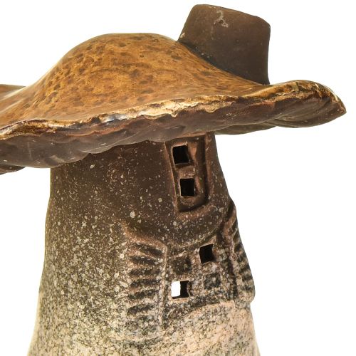 Floristik24 Magical mushroom house lanterns – Rustic ceramic, brown, 14.5 cm – Unique lighting decoration 2 pieces