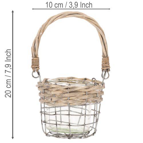 Lantern tealight holder glass metal willow Ø10.5cm 3pcs | Floristik24.ie