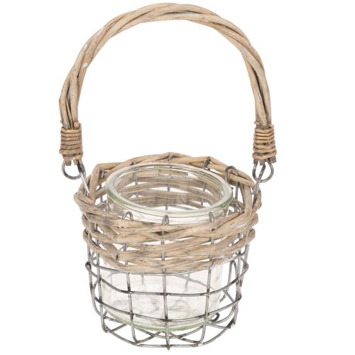Lantern tealight holder glass metal willow Ø10.5cm 3pcs | Floristik24.ie