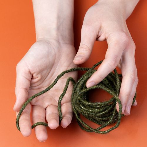 Product Green wool cord with gold thread, 5m x 5mm with wire, for decoration and crafting