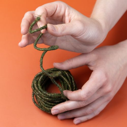 Product Green wool cord with gold thread, 5m x 5mm with wire, for decoration and crafting