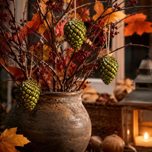 Pine cone pendants as autumn decorations for hanging, 5cm, 3 pieces | Floristik24.ie