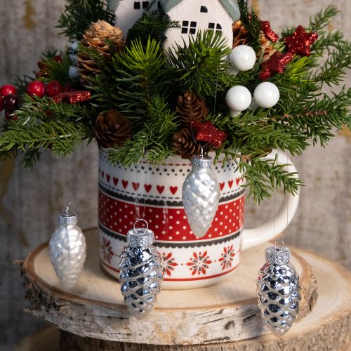 Product Cones mix made of glass silver 5cm 14 pcs