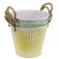 Floristik24 Bucket for planting, planter with handles, metal decoration pink/green/yellow shabby chic Ø16.5 cm H15 cm set of 3