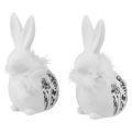 Floristik24 Ceramic Bunny White Sitting Flowers Feathers 9×7×14cm 2pcs