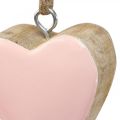 Floristik24 Pendant wooden hearts decorative hearts pink Ø5-5.5cm 12pcs