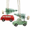 Christmas tree decorations car with fir red / green 2pcs