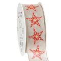 Floristik24 Decorative ribbon with red stars, 40mm wide, 15m long