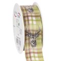 Floristik24 Decorative ribbon with deer head and checkered pattern, 40mm x 15m