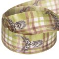 Decorative ribbon with deer head and checkered pattern, 40mm x 15m | Floristik24.ie