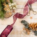 Glittering star-patterned decorative ribbon for Christmas decorations, 40mm x 15m | Floristik24.ie
