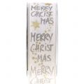 Floristik24 Ribbon &quot;Merry Christmas&quot; white, gold 40mm 20m