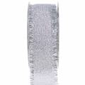 Floristik24 Decorative ribbon silver with fringes 40mm 15m