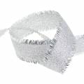 Floristik24 Decorative ribbon silver with fringes 25mm 15m