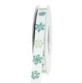 Floristik24 Decorative ribbon with snowflakes white, green 15mm 15m