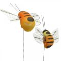 Floristik24 Deco bee, spring decoration, bee on wire orange, yellow B5/6.5cm 12pcs