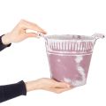 Tin bucket, purple and white washed, Ø19cm H17cm, 1 pc. | Floristik24.ie