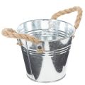 Glossy metal bucket with rope