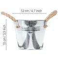Glossy metal bucket with rope handles, Ø12cm | Floristik24.ie