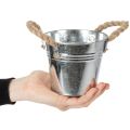 Glossy metal bucket with rope handles, Ø12cm | Floristik24.ie