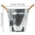 Glossy metal bucket with rope handles, Ø22cm | Floristik24.ie