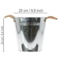 Glossy metal bucket with rope handles, Ø25cm | Floristik24.ie