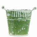 Floristik24 Tin bucket green white washed Ø13cm H12cm 1p