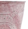 Floristik24 Tin pot washed pink decorated Ø14cm H12.5cm