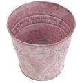 Floristik24 Tin pot washed pink decorated Ø14cm H12.5cm