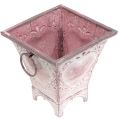 Floristik24 Square metal pot with handles pink 14cm x 14cm H14cm