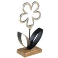 Floristik24 Flower Metal Decoration Silver Black Wooden Base 15×30cm