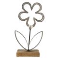 Flower Metal Decoration Silver Black Wooden Base 15×30cm | Floristik24.ie