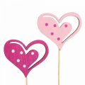 Floristik24 Flower plugs Mother&#39;s Day decorative plugs heart pink 7cm 12 pieces