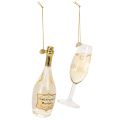 Floristik24 Champagne bottle and champagne glass pendant set, Christmas tree decoration, 14cm, 2 pieces