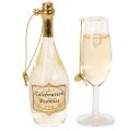 Champagne bottle and champagne glass pendant set, Christmas tree decoration, 14cm, 2 pieces | Floristik24.ie