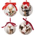 Christmas bauble with deer motif and ribbon for hanging, 7cm, 4 pieces | Floristik24.ie