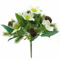 Artificial Christmas rose bouquet with fir and cones H26cm