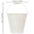 Decorative bucket, whitewashed, with handle, Ø20.5cm, metal planter decoration | Floristik24.ie