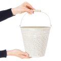 Decorative bucket, whitewashed, with handle, Ø20.5cm, metal planter decoration | Floristik24.ie
