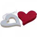 Decorative hearts to hang up wooden heart red/white 12cm 12pcs